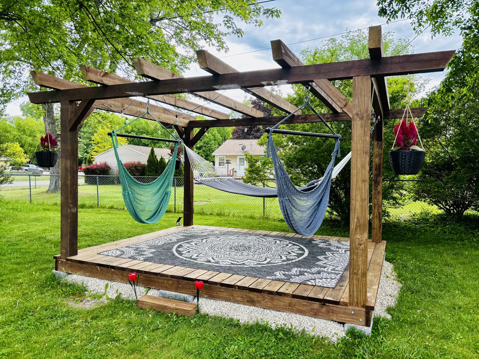 Lazy Daze Hammocks 12 FT Double Quilted Fabric Hammock with Spreader Bar and Detachable Pillow, 2 Person Hammock for Outdoor Patio Backyard Poolside, 450lbs Weight Capacity, Natural customer photo 1