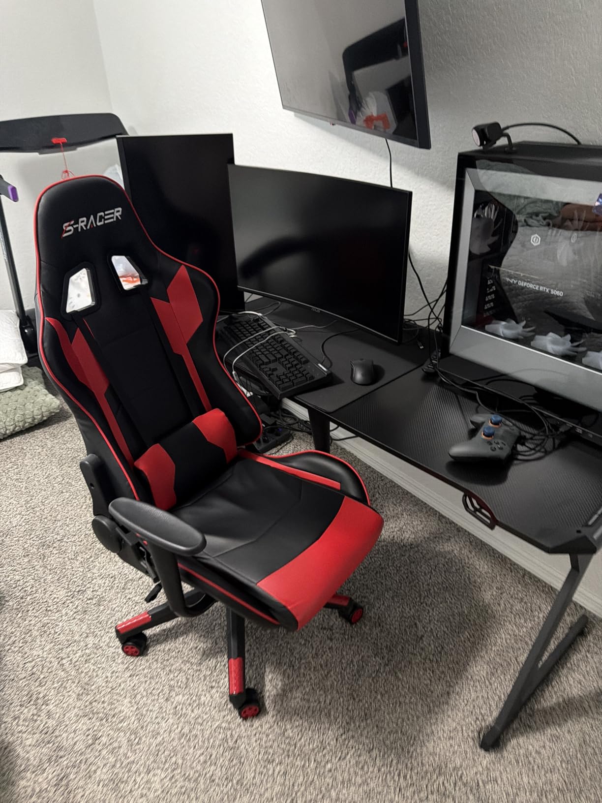 Homall Gaming Chair, Office Chair High Back Computer Chair Leather Desk Chair Racing Executive Ergonomic Adjustable Swivel Task Chair with Headrest and Lumbar Support (White) customer photo 2