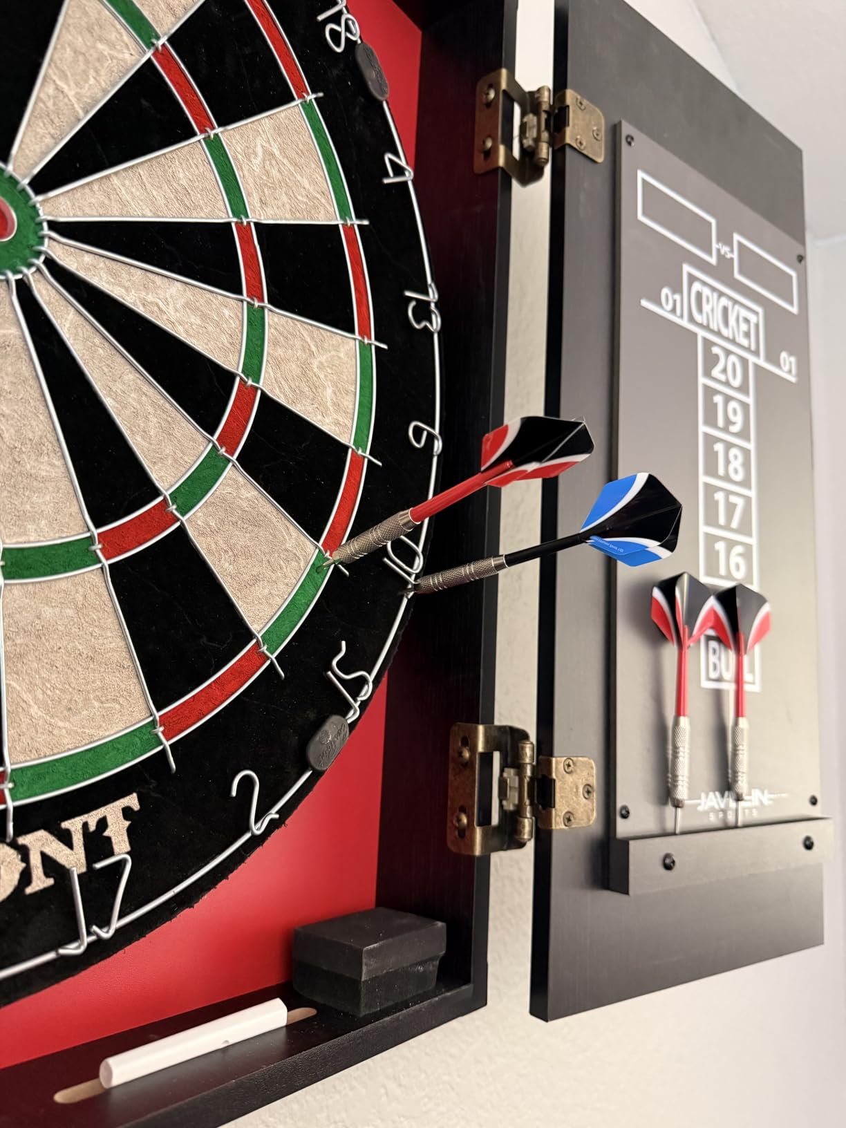 EastPoint Sports Official Size Dart Board Cabinet Set- Easy-Assembly & Complete with 6 Deluxe Steel Tip Darts and Accessories -Premium Darts Set with Scoreboard for Bar Games & Indoor Games customer photo 1