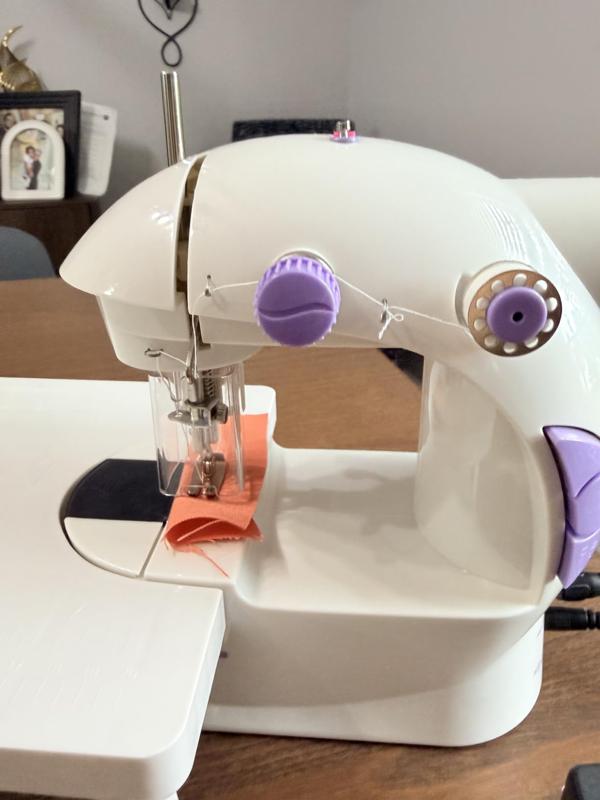 Sewing Machine for Beginners with Fabrics and Finger Guard, Mini Size, 42PCS Kits, Small and Portable, Dual Speed, Foot Pedal, US Adapter and Extension Table customer photo 1