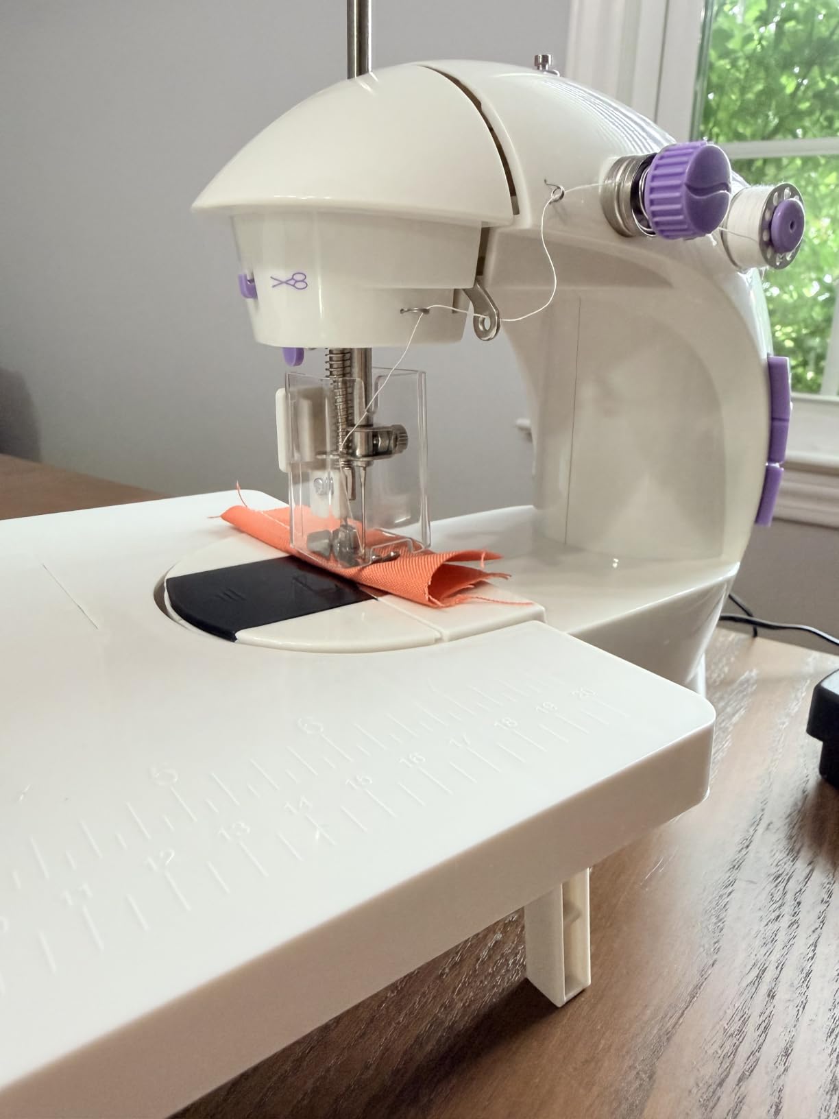 Sewing Machine for Beginners with Fabrics and Finger Guard, Mini Size, 42PCS Kits, Small and Portable, Dual Speed, Foot Pedal, US Adapter and Extension Table customer photo 2