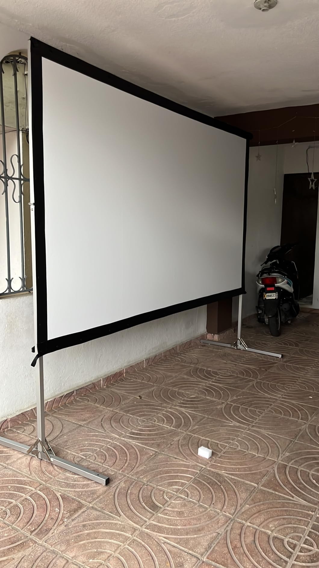 Projector Screen 120 inch, Outdoor Projector Screen with 3-Layers PVC | Polyester-Free Anti-Light 4K HD Screen, Sturdy Aluminum Frame, Easy Setup, Perfect for Poolside, Backyard, and Party Nights customer photo 1