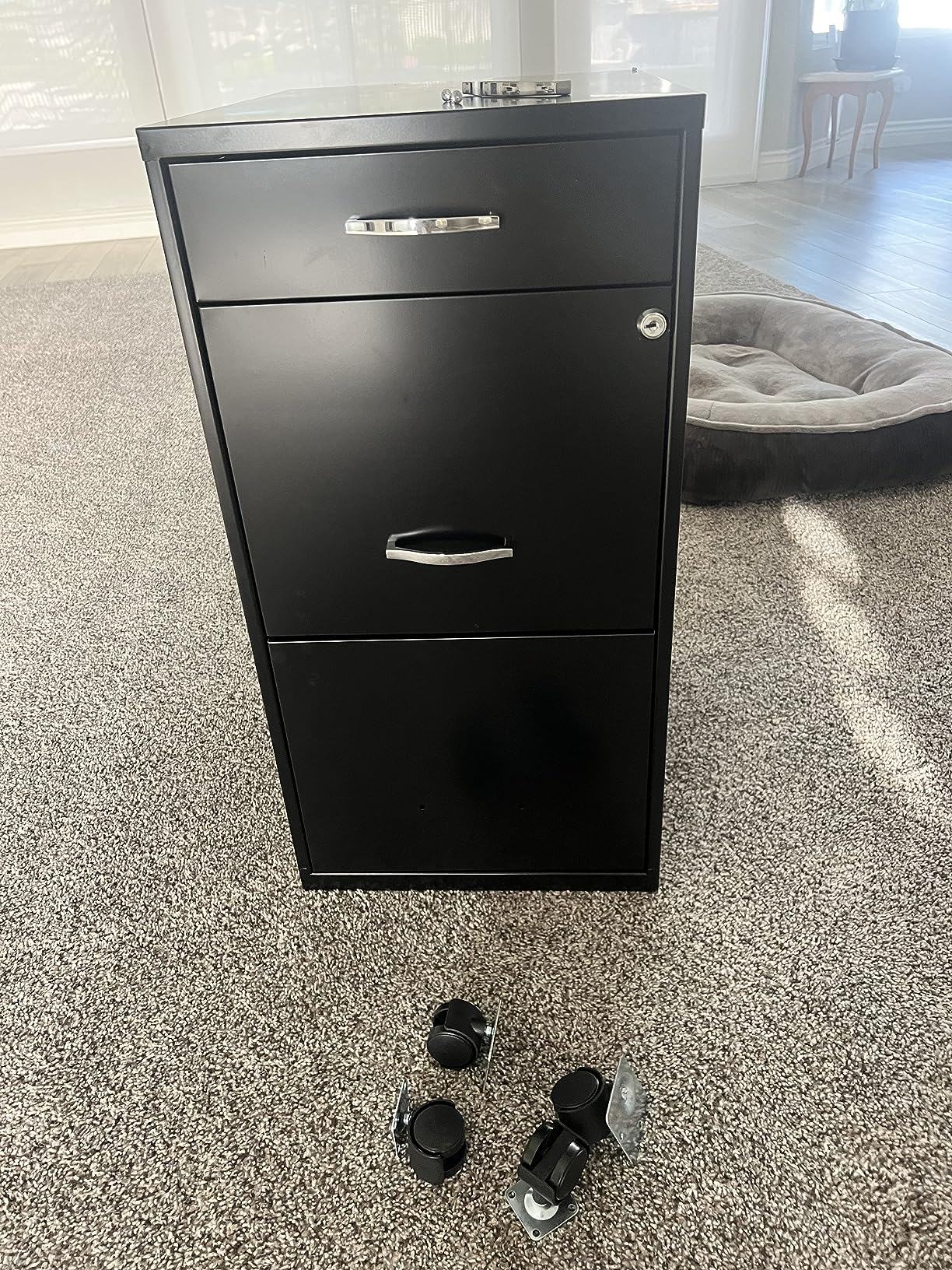 Lorell NuSparc Mobile 3 Drawer Locking Filing Cabinet | Pre-Assembled Steel Construction | Space-Saving Design is Perfect for Home and Small Office | Letter-Size | Assembled in North America customer photo 1
