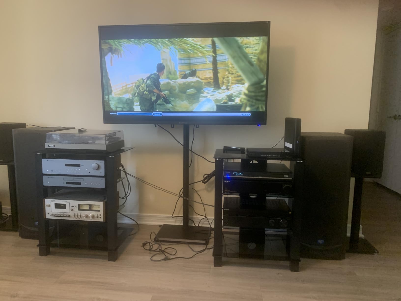 FITUEYES 4-Tier AV Media Cabinet Stand Component Cabinet, Gaming TV Stand and Stereo Rack Audio Tower with Height Adjustable Tempered Glass Shelves customer photo 1