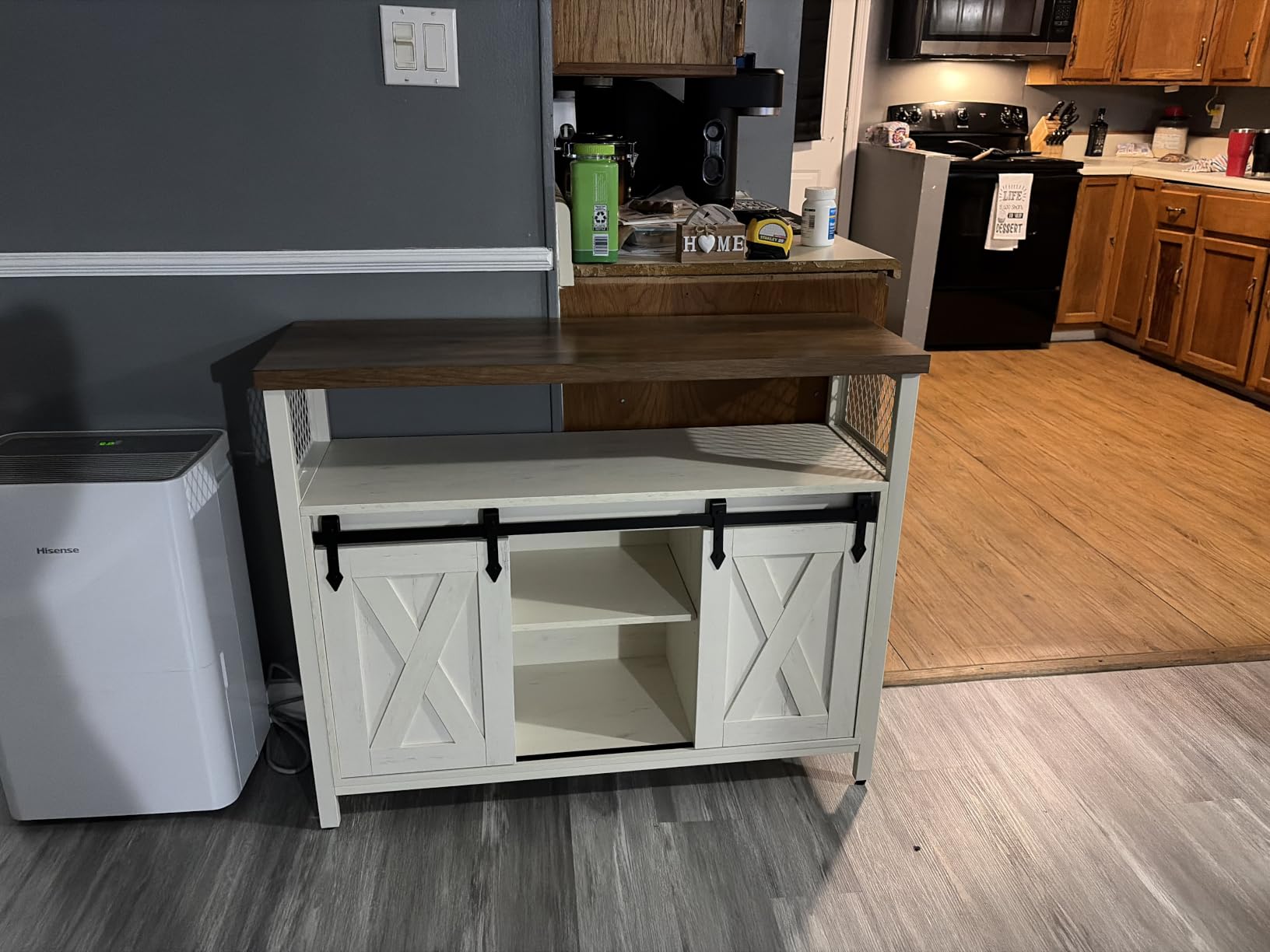 VASAGLE Buffet Cabinet, Coffee Bar Storage Cabinet, Sideboard with 2 Sliding Barn Doors, Adjustable Shelves, 13 x 39.4 x 31.5 Inches, for Living Room, Rustic Brown and Ink Black ULSC092B01 customer photo 1