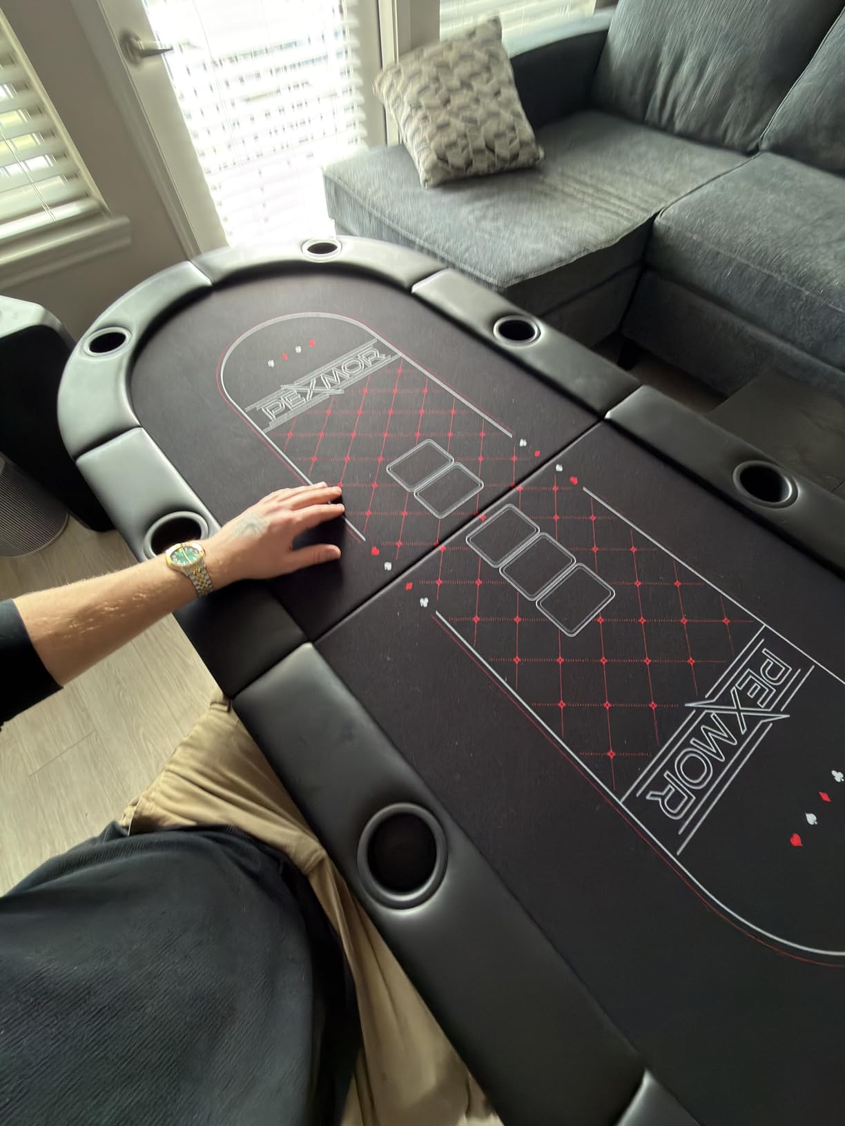 8 Player Foldable Poker Table, Folding Texas Holden Blackjack Casino Game Table w/Deeper Stainless Steel Cup Holders, Casino-Grade Felt, Water-Resistant Cushioned Rail, Fully Assembled customer photo 1