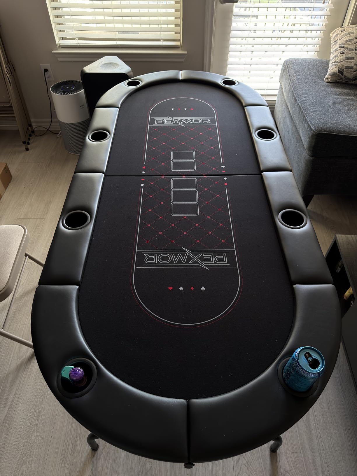8 Player Foldable Poker Table, Folding Texas Holden Blackjack Casino Game Table w/Deeper Stainless Steel Cup Holders, Casino-Grade Felt, Water-Resistant Cushioned Rail, Fully Assembled customer photo 2