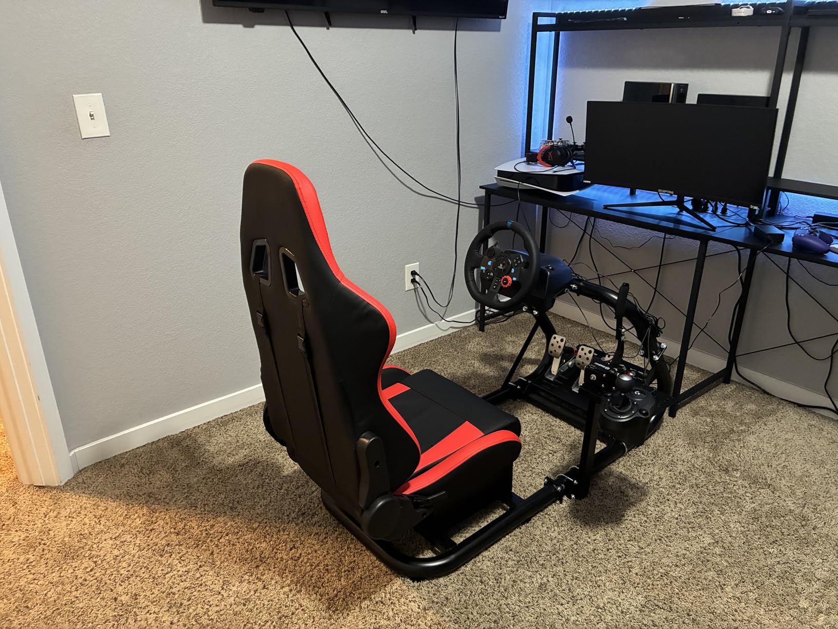 Marada Racing Simulator Cockpit with Red Seat Fit for 12Nm Direct Drive | Fit for Logitech/Thrustmaster/Moza/Fanatec, 50mm Large Round Tube Professional Sim Rig, Wheel Pedal Handbrake not Included customer photo 2