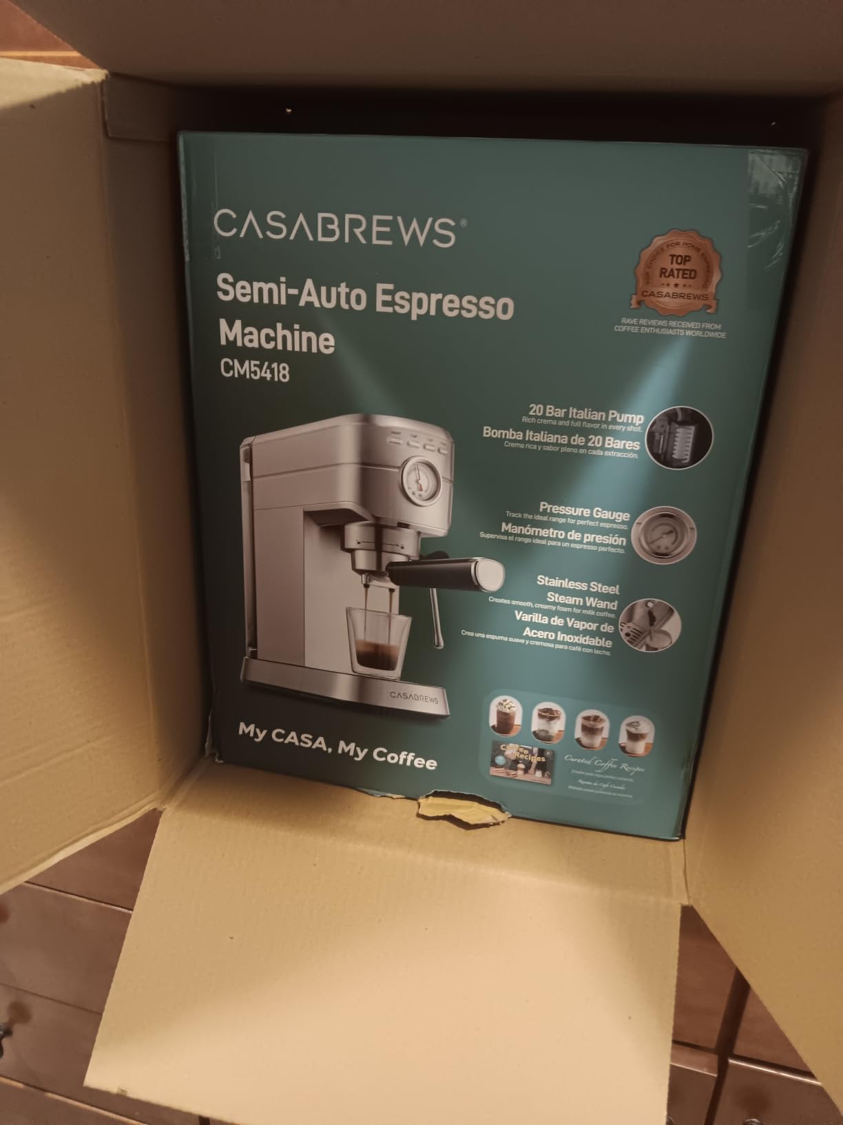 CASABREWS CM5418 Compact Espresso Machine with Milk Frothing Steam Wand, Stainless Steel, 20-Bar Pump, Built-in Pressure Gauge, Powerful Steam Wand for Cappuccino Latte for Home, 34oz Water Tank customer photo 1