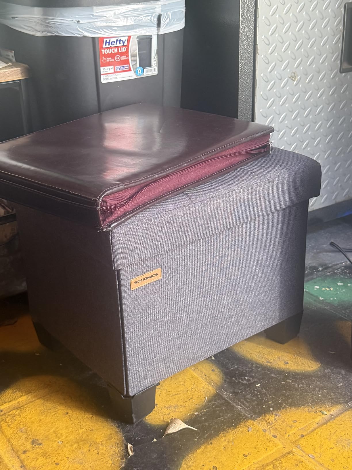 SONGMICS Storage Ottoman, Small Ottoman Foot Rest with Legs, 12.6 x 15.7 x 13.2 Inches Foot Stool, Load up to 660 lb, for Living Room, Bedroom, Dorm, Slate Gray ULSF012G01 customer photo 1