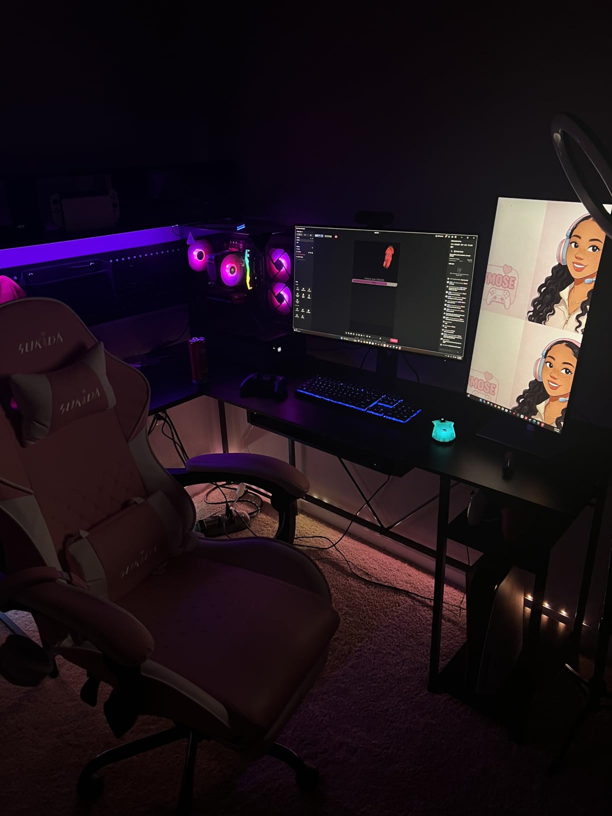 SEDETA L Shaped Gaming Desk, Reversible Computer Desk with Power Outlet and Pegboard, Gaming Desk with Led Lights, Keyboard Tray and Storage Bag for Home Office, Black customer photo 2
