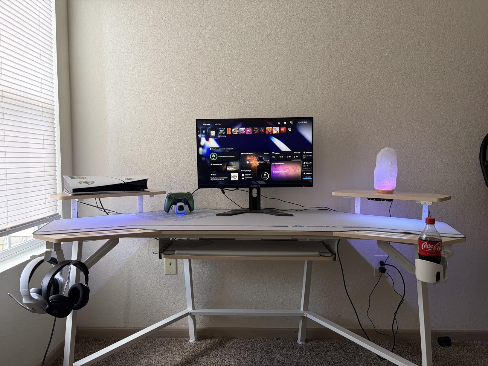 EUREKA ERGONOMIC Gaming Desk Wing Shaped Keyboard Tray 72 Inch Walnut | LED monitor stand with dual headphone hooks and cup holder, built for gaming, streaming, and studio setups customer photo 1