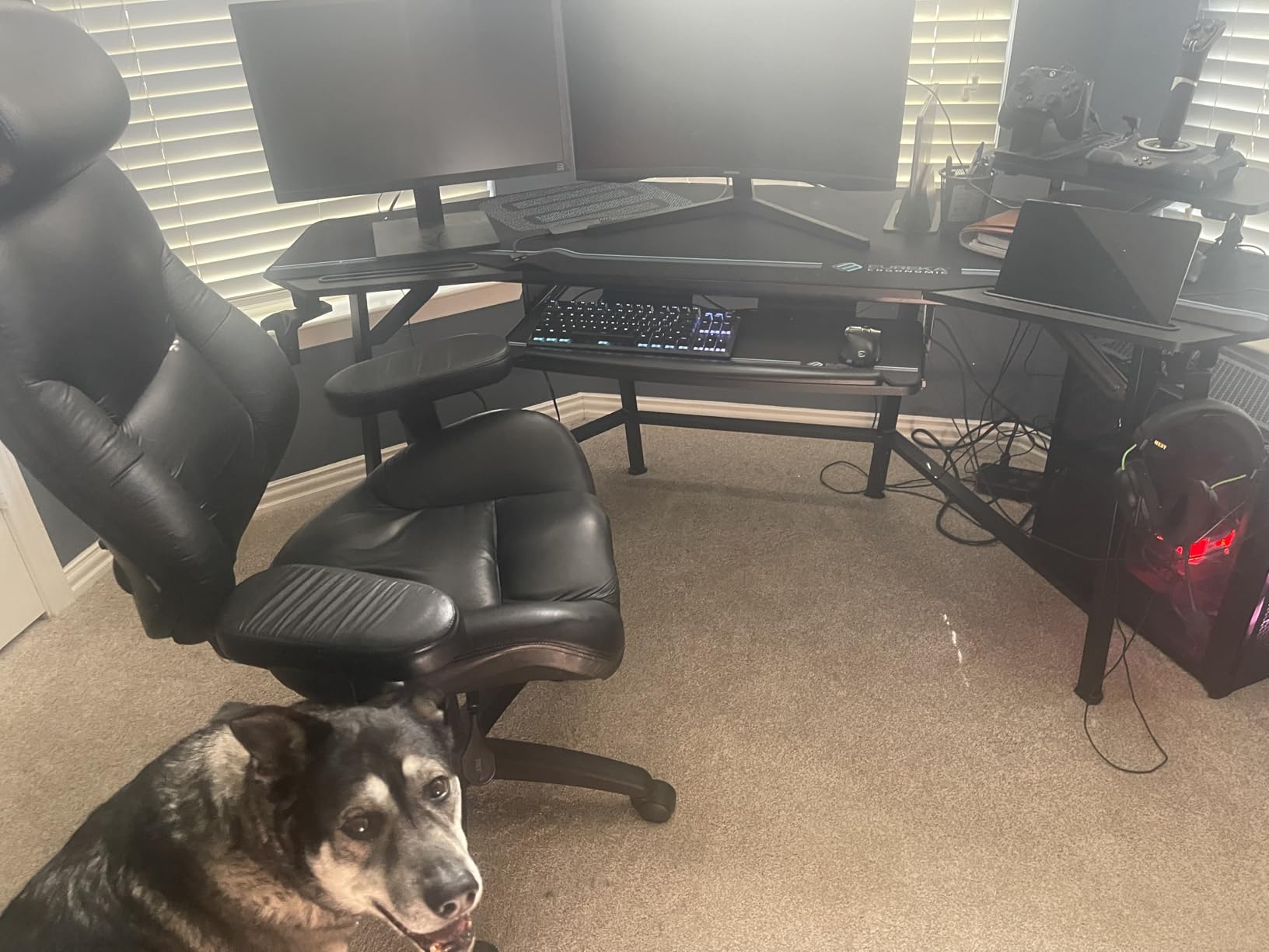 EUREKA ERGONOMIC Gaming Desk Wing Shaped Keyboard Tray 72 Inch Walnut | LED monitor stand with dual headphone hooks and cup holder, built for gaming, streaming, and studio setups customer photo 2