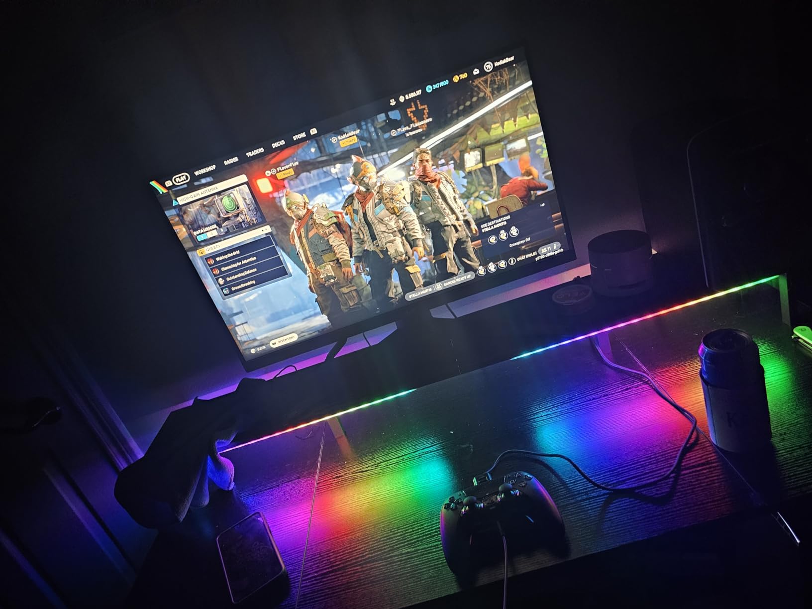 ODK 55 Inch Gaming Desk with LED Lights & Storage Shelves | Customizable LED lighting, Raised monitor stand, Dedicated CPU stand, Organized gaming setup, Gaming & home office customer photo 1
