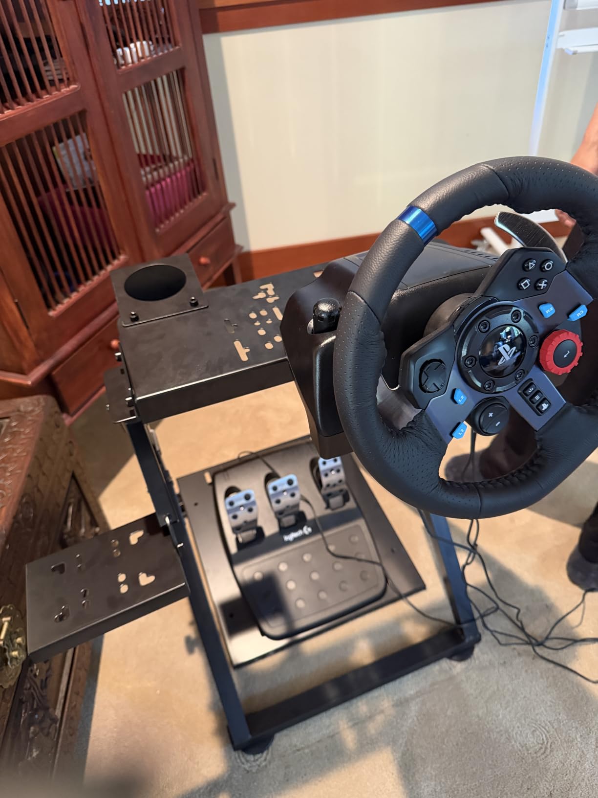 GTPLAYER Sim Racing Wheel Stand Simulator Cockpit Wheel Stand Racing Steering Shifter Mount fit for Logitech G25 G27 G29 G920 G923 Thrustmaster T330TS Gaming Stand Wheel Pedals NOT Included, Black customer photo 2