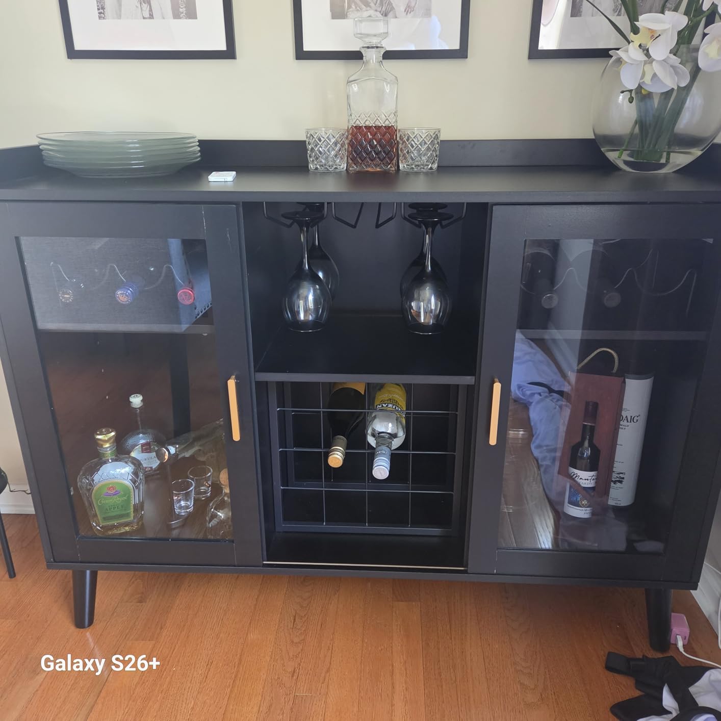 Loomie Wine Bar Cabinet with LED Light, Home Coffee Cabinet with Wine Rack and Glass Holder, Kitchen Buffet Sideboard W Storage Shelf, Freestanding Liquor Cabinet for Living Room, Dining Room (Black) customer photo 1