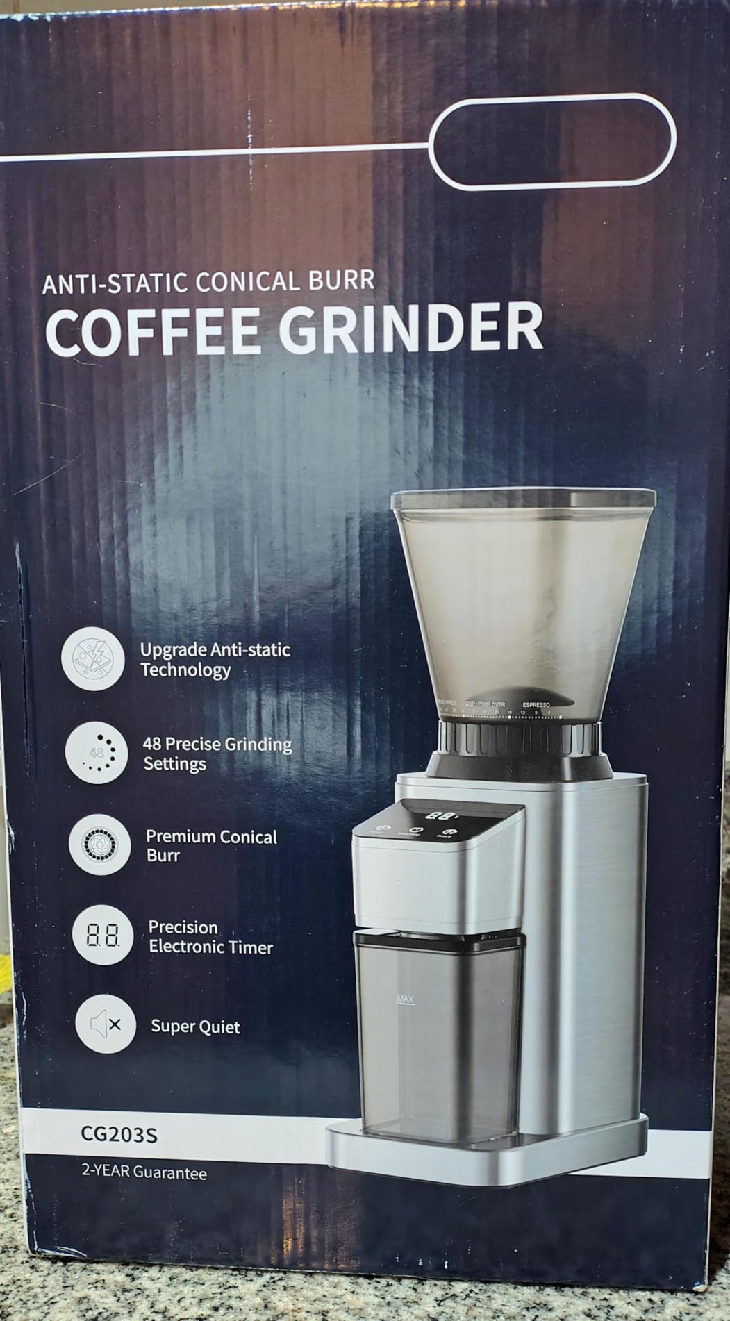 SHARDOR Professional Conical Burr Coffee Grinder, 48 Grind Settings for Espresso, Drip & French Press, Upgraded Anti-Static Technology, Precision Timer, Stainless Steel customer photo 2