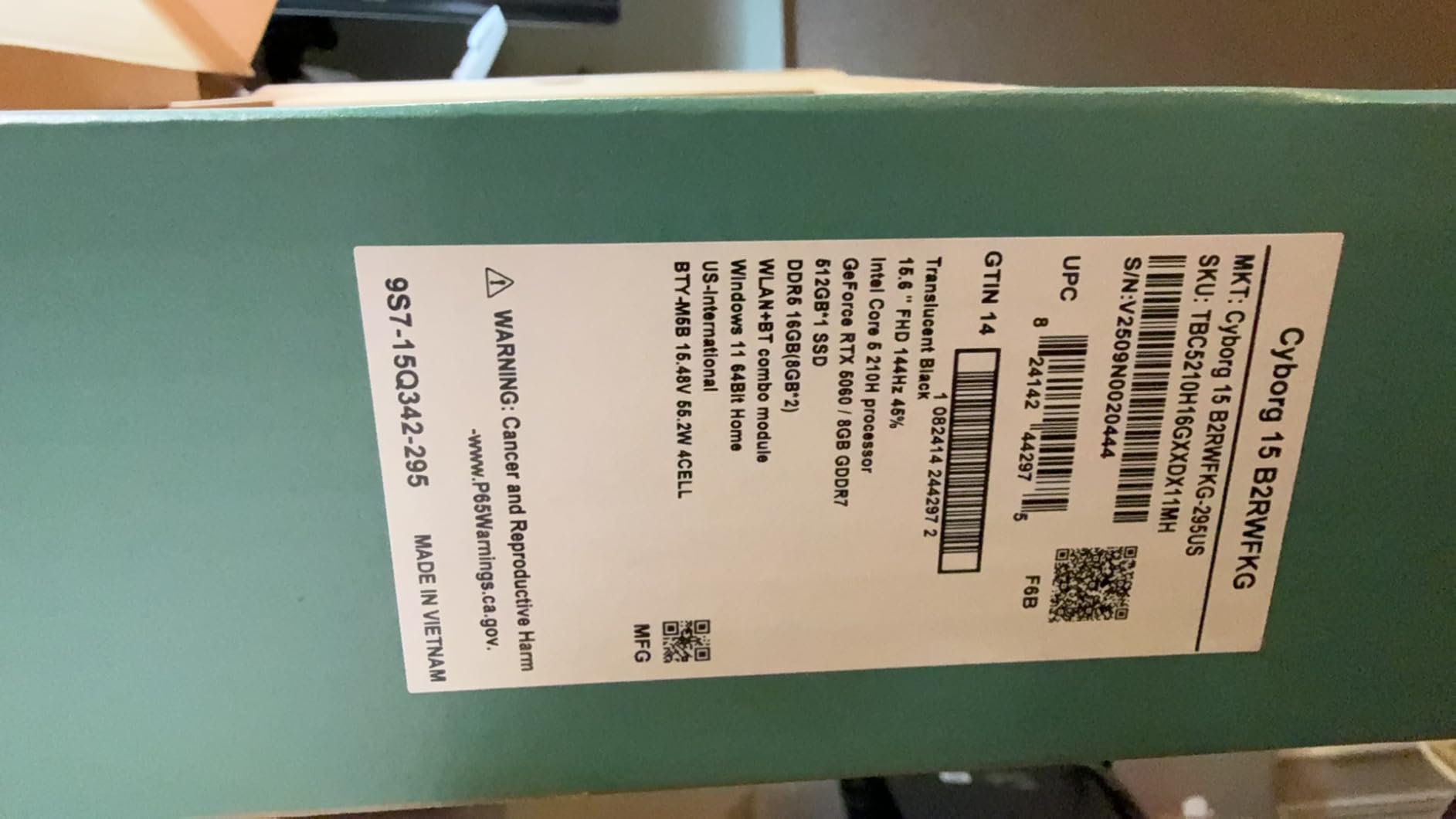 MSI Cyborg 15 Thin & Light Gaming Laptop 15.6