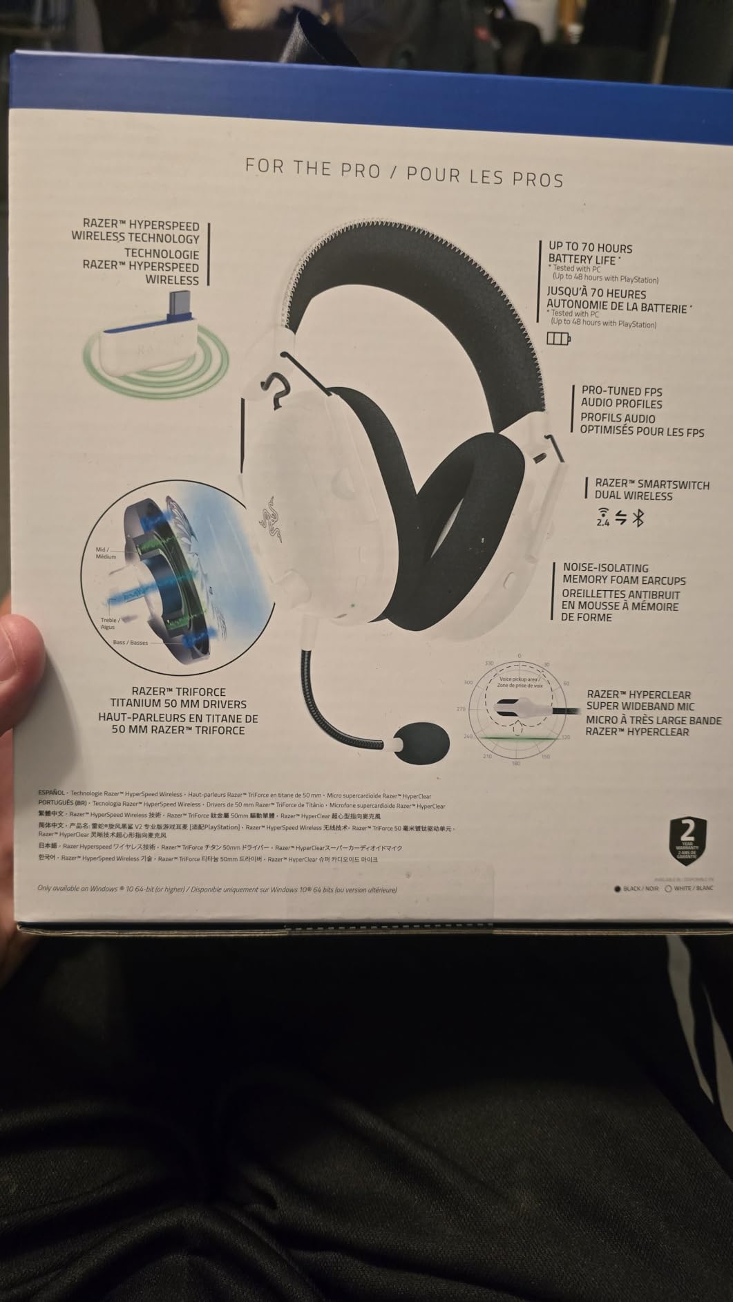 Razer BlackShark V2 Pro Wireless PlayStation Gaming Headset, White | 50mm Drivers, Super Wideband Mic, Noise Isolating Earcups, For PS5, Switch 2, PC, Mac, Bluetooth, USB, 70hr Battery customer photo 2