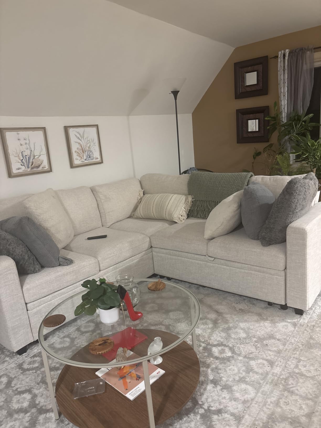 HONBAY Sectional Sleeper Sofa with Pull Out Bed, U Shaped Couch with Storage, Modular Sectional Couches for Living Room, Dark Grey customer photo 1