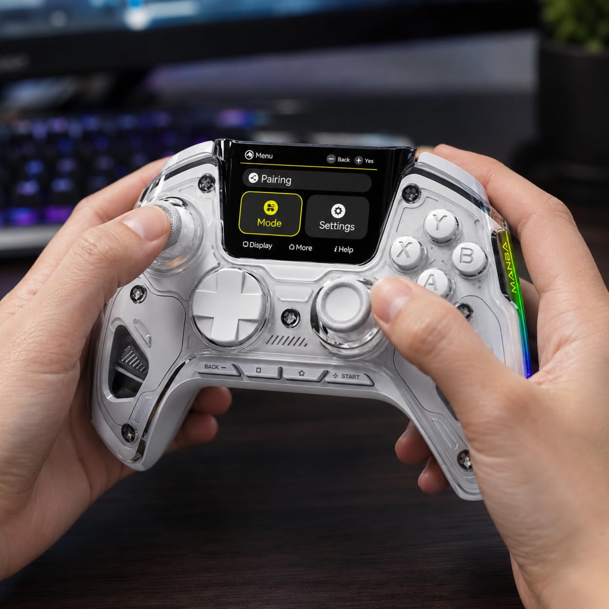 ManbaOne Interactive Screen Wireless Gaming Controller for PC/Switch/Switch 2/iOS/Android, Hall Effect Stick & Trigger, RGB Lighting, Remappable Buttons, 1800mAh with Charging Dock (Black) customer photo 1
