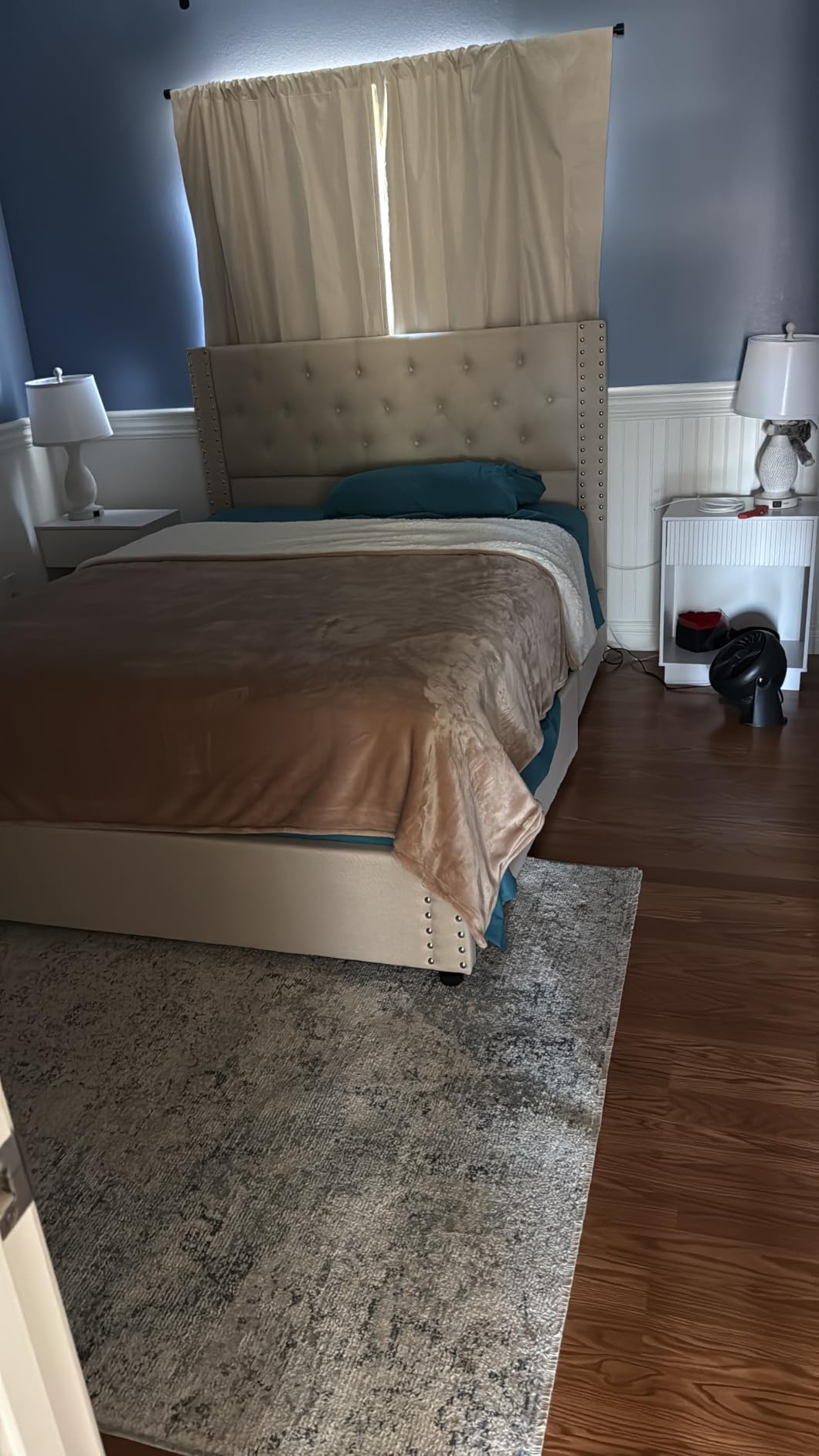 LARMACE King Size Bed Frame with 4 Storage Drawers and Tufted Headboard Linen Upholstered Platform Bed Frame with Heavy Duty Wood Slats, No Box Spring Needed, Easy Assembly, Beige customer photo 2