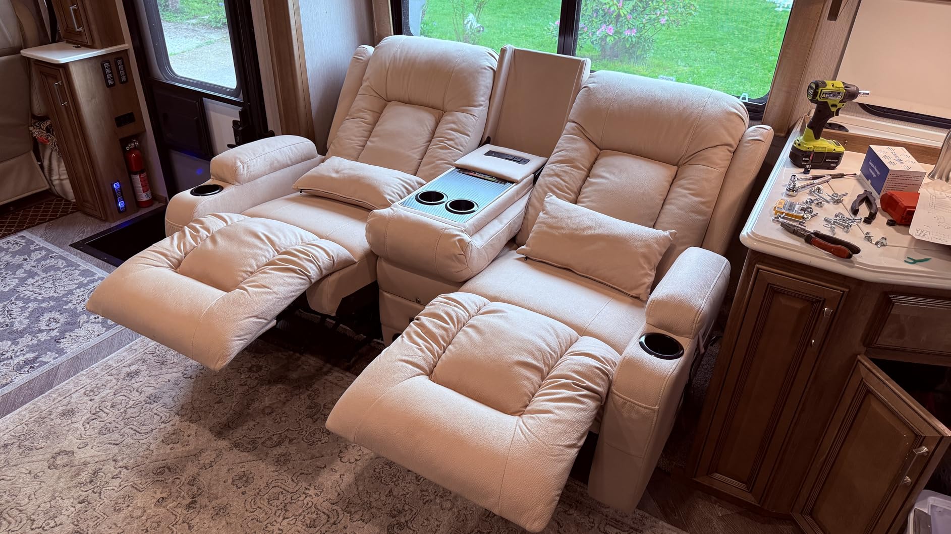 URRED Power Loveseat Recliner Sofa with Massage and Heat, Wall Hugger Reclining Loveseat with Console, RV Couch Home Theater Seating with LED Lights for Living Room (Black, 67