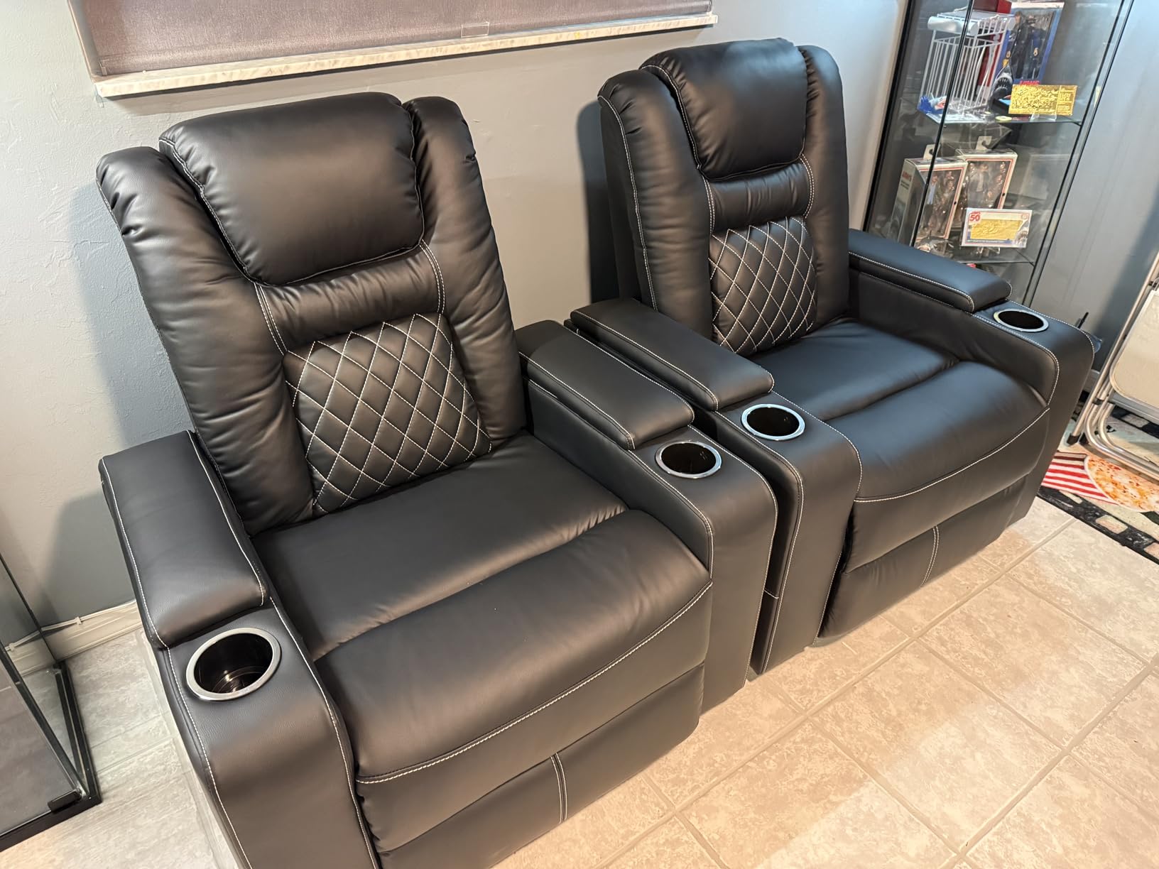 CANMOV Electric Power Recliner Chair Set of 2, Breathable Leather Home Theater Seating with Hidden Arm Storage, Power Recliner Chair for Living Room with USB Ports and Cup Holders,Black customer photo 1