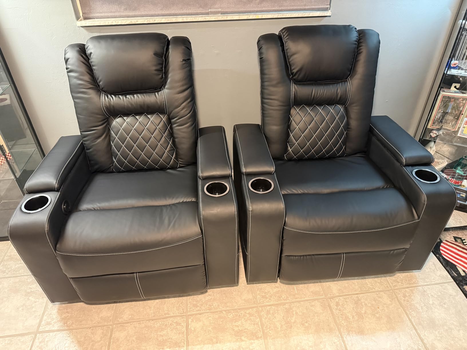 CANMOV Electric Power Recliner Chair Set of 2, Breathable Leather Home Theater Seating with Hidden Arm Storage, Power Recliner Chair for Living Room with USB Ports and Cup Holders,Black customer photo 2
