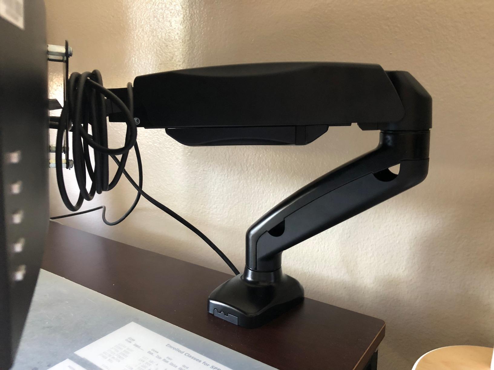 ONKRON Heavy Duty Monitor Arm for 17-57 Inch Screens up to 59.4 lbs, Ultrawide Screen Mount with Adjustable Gas Spring, VESA 75x75-200x200, Clamp and Grommet, Black customer photo 2