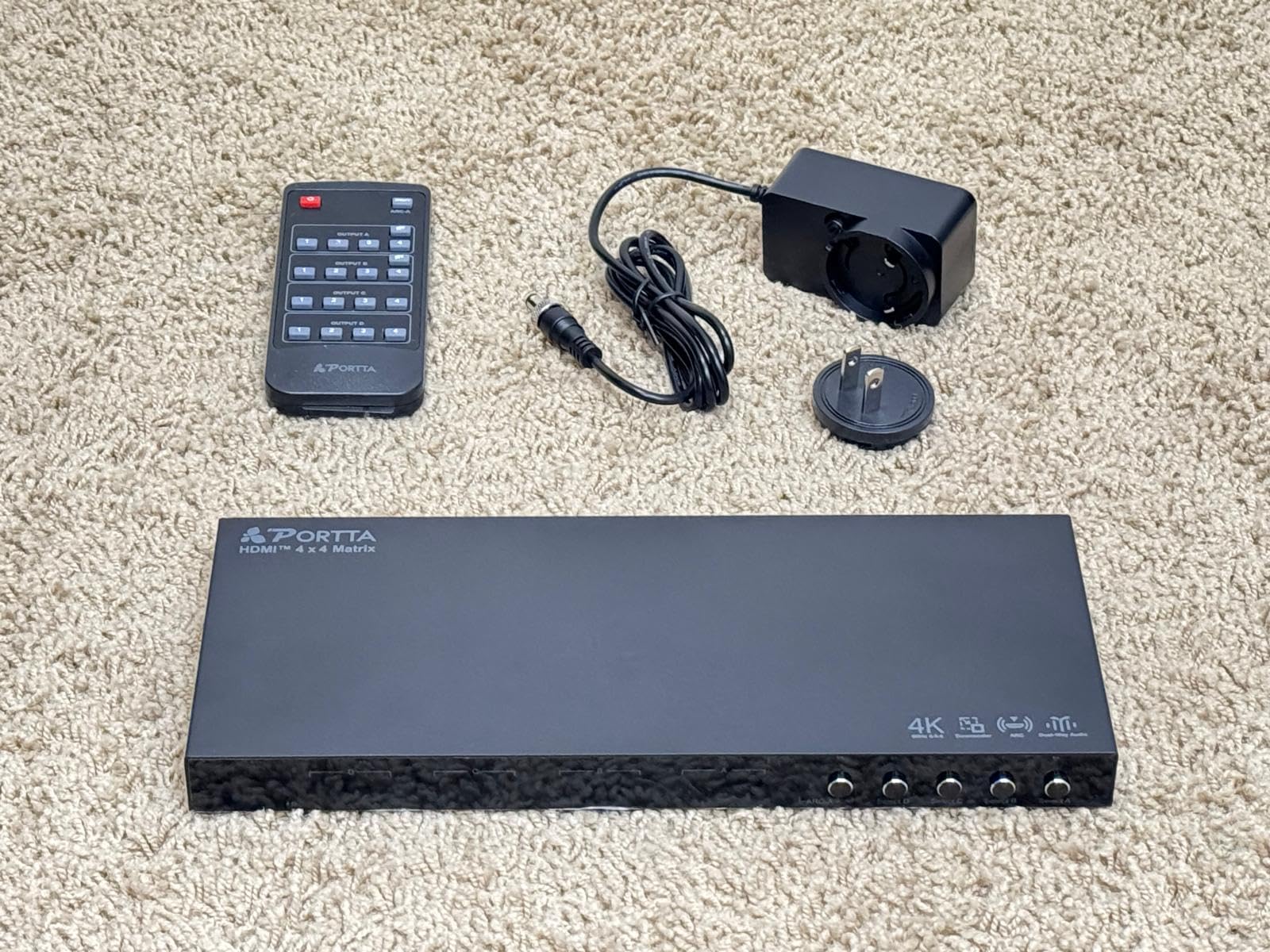 PORTTA 4x4 HDMI Matrix 4K 60Hz 4:4:4, 4 in 4 Out Switch Splitter, Audio Extractor, 16 EDID Modes with Remote Control Supports HDMI 2.0b, HDCP 2.2, HDR, YUV, ARC, 18Gbps, 3D, Downscaler 4K & 1080P customer photo 2