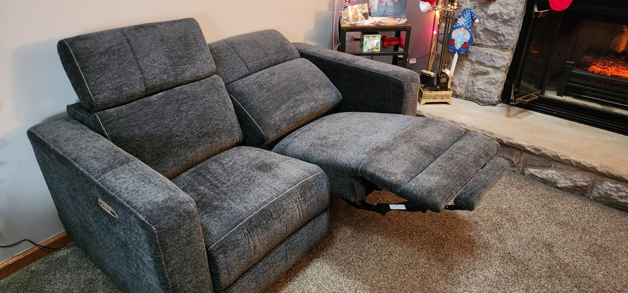 MCombo Zero Wall Hugger Power Loveseat Recliner Sofa, HL198M1 (Navy Blue) | Power Headrest, USB A & C Charge Ports, Solid Wood Legs, Small Spaces, Living Room, Chenille Fabric customer photo 1