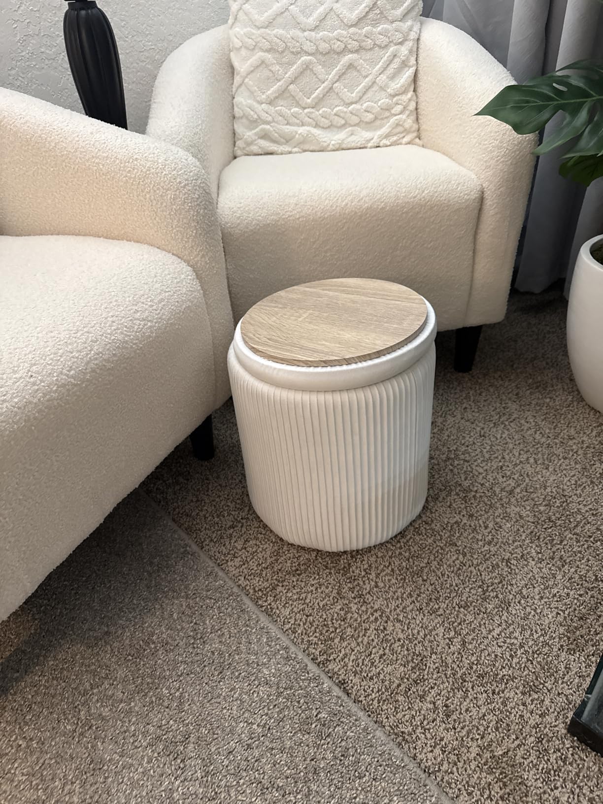 Royal Windsor Round Ottoman with Storage Set of 2, Storage Vanity Stool | Velvet Upholstered Round Storage Ottoman, Ottoman Coffee Table, Small Foot Stool for Living Room & Bedroom, White customer photo 1