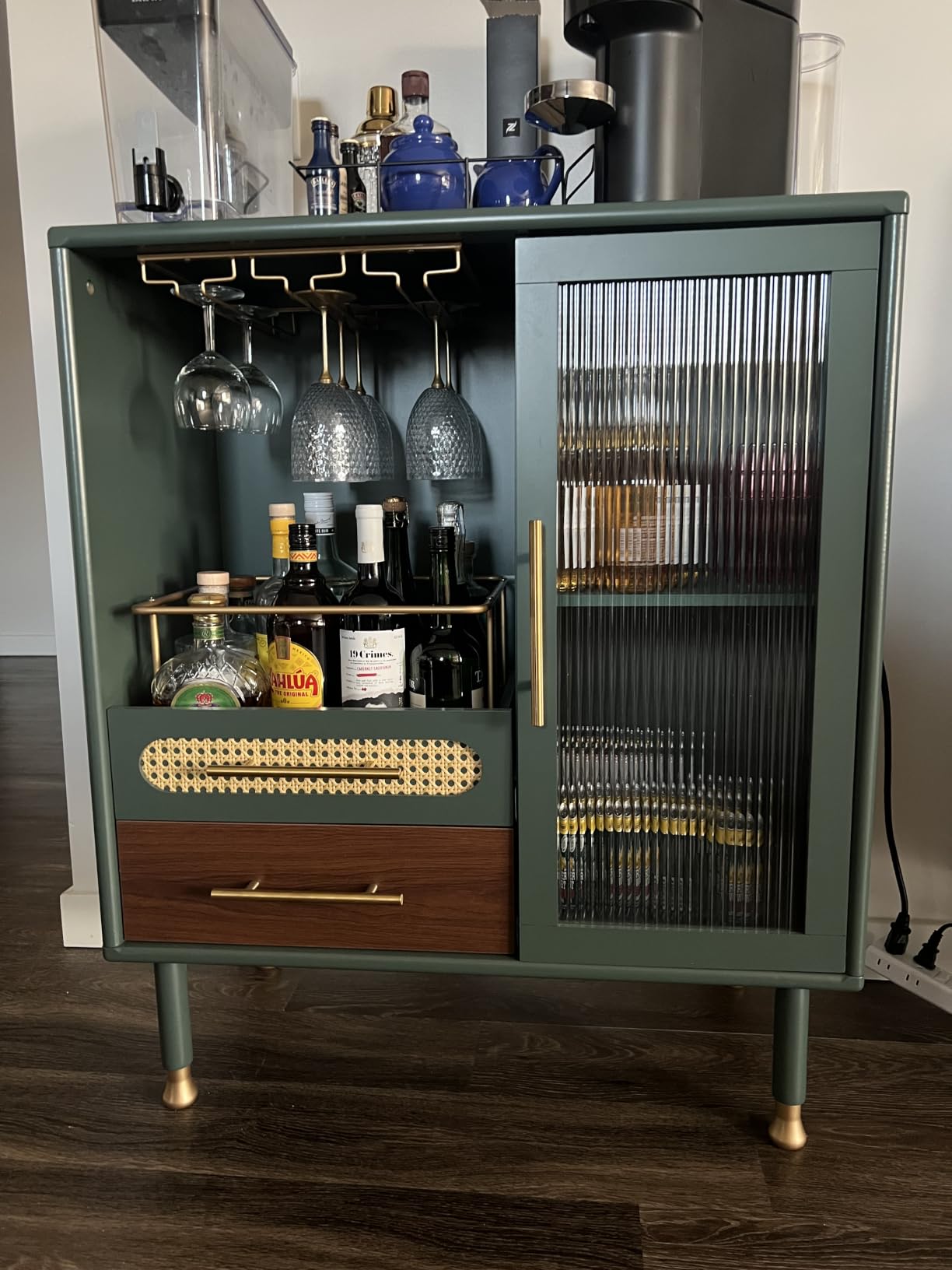 ARTPOWER Modern Coffee Bar Cabinet with Wine Glass Rack and Drawers, Green Liquor Cabinet with Pull-Out Wine Storage for Kitchen, Dining Room, Living Room customer photo 1
