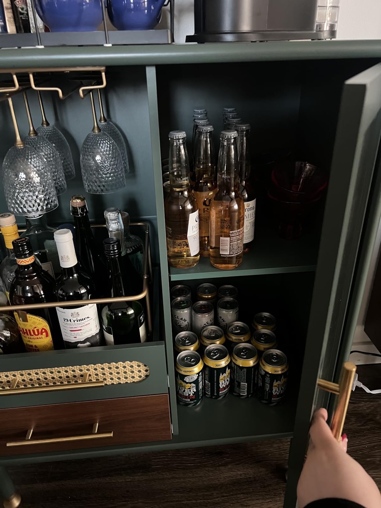ARTPOWER Modern Coffee Bar Cabinet with Wine Glass Rack and Drawers, Green Liquor Cabinet with Pull-Out Wine Storage for Kitchen, Dining Room, Living Room customer photo 2
