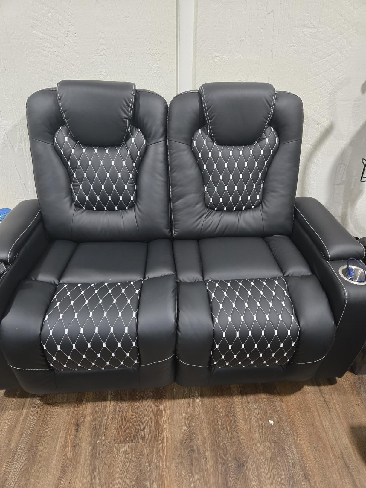 ANJ Reclining Loveseat, Power Recliner Sofa with USB Ports and Cup Holders - Overstuffed Electric Living Room Seating PU Leather Double Recliner with Hidden Arm Storage, Easy to Clean (Black) customer photo 1