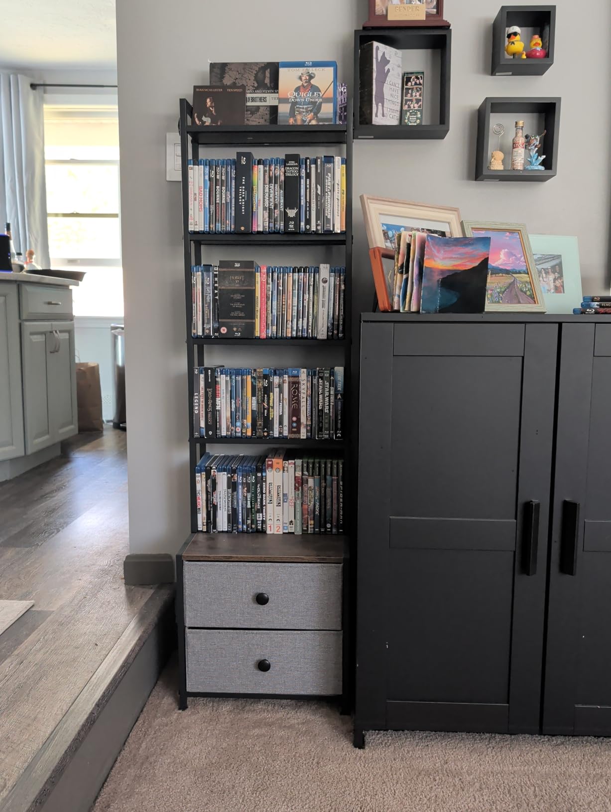 CD Storage Rack with Drawer, 5-Tier DVD Organizer Shelf w/Adjustable Book Stoppers, Media Storage Rack for CD/DVD, Books & Games customer photo 1