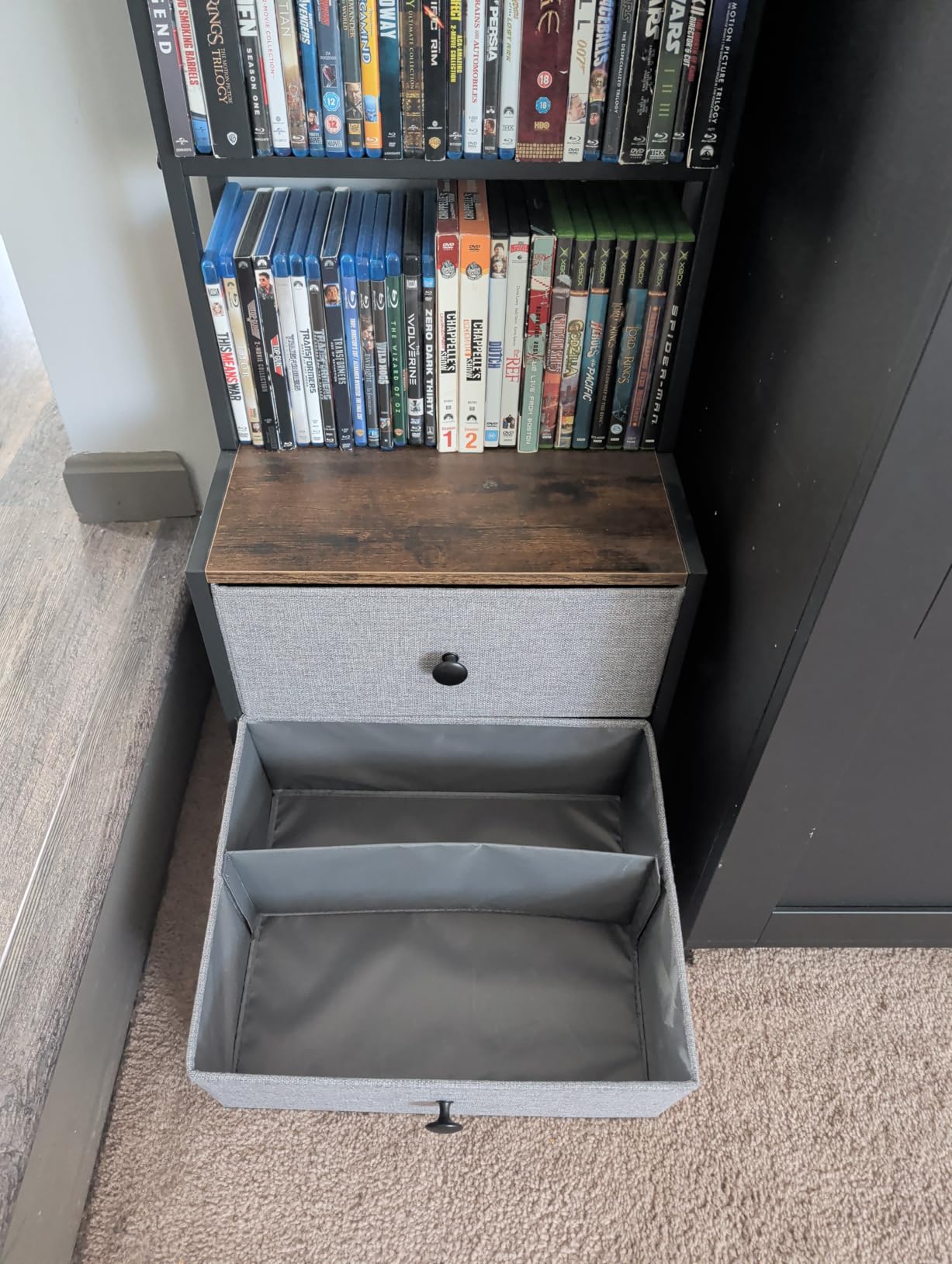 CD Storage Rack with Drawer, 5-Tier DVD Organizer Shelf w/Adjustable Book Stoppers, Media Storage Rack for CD/DVD, Books & Games customer photo 2