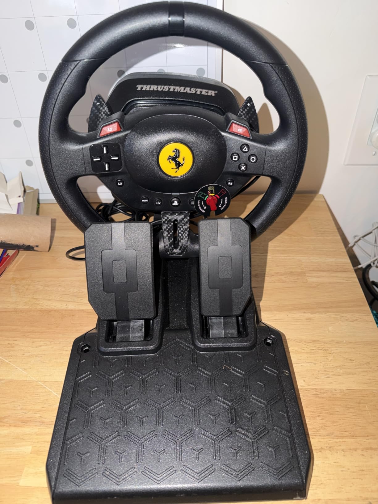 Thrustmaster T98 P Ferrari Licensed Racing Wheel & Pedal Set - PS5 & PC | 240-degree rotation, bungee-cord resistance, paddle shifters, 3 driving modes, Hall-Effect sensors, tool-free desk clamp customer photo 2
