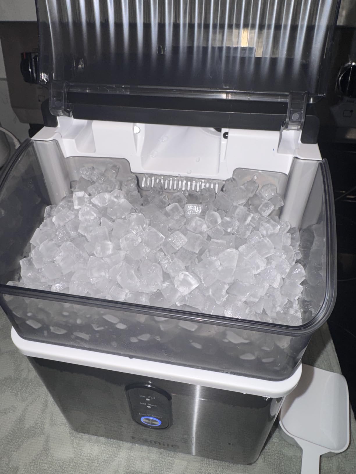 Kismile Nugget Ice Makers Countertop,Portable Ice Machine with Crushed Ice, 35lbs/Day,Self-Cleaning,One-Click Operation for Home Use(Silver) customer photo 2