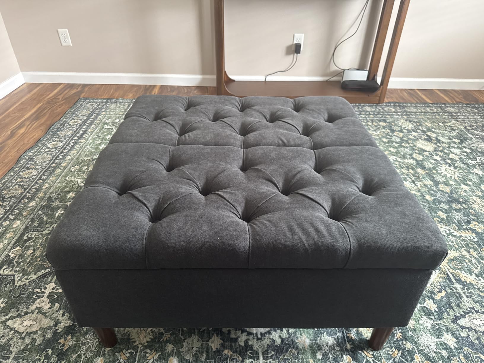 Weture 35 Inch Extra Large Storage Ottoman Coffee Table, No Assembly Required, Oversized Square Ottoman with Storage, Tufted Upholstered Ottomans Coffee Table for Living Room (Fabric, Dark Grey) customer photo 1