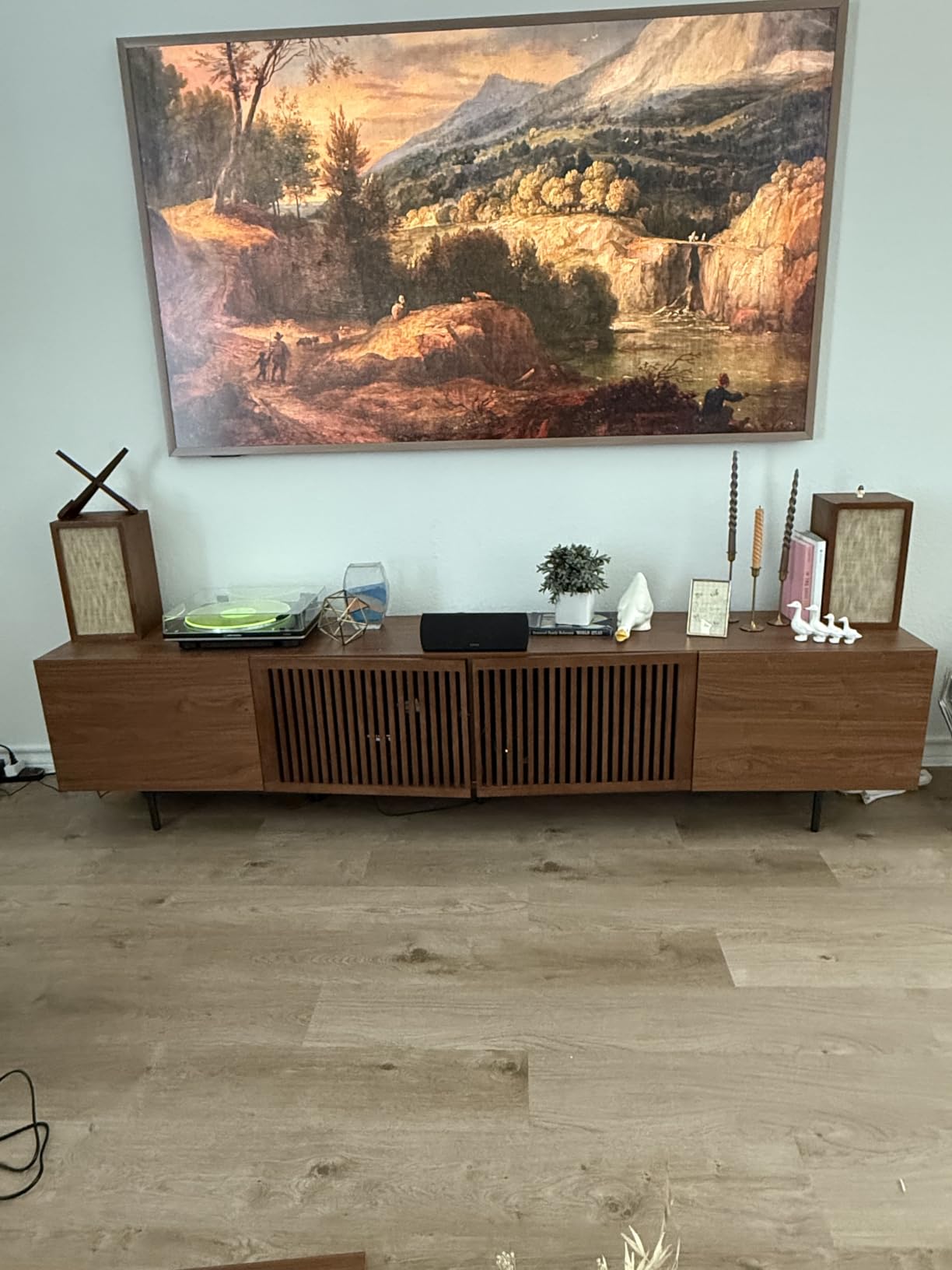 Mid Century Modern TV Stand with 4 Doors, 94.48 Inch Wide Entertainment Center TV Console for Living Room Bedroom, Media Console TV Cabinet with Storage Walnut customer photo 1