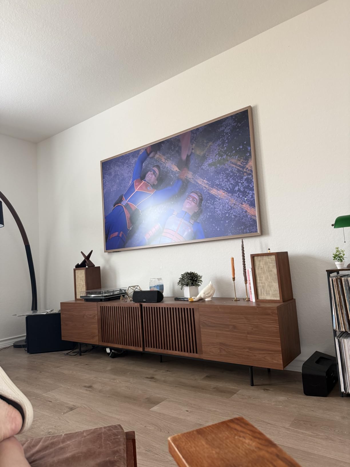 Mid Century Modern TV Stand with 4 Doors, 94.48 Inch Wide Entertainment Center TV Console for Living Room Bedroom, Media Console TV Cabinet with Storage Walnut customer photo 2