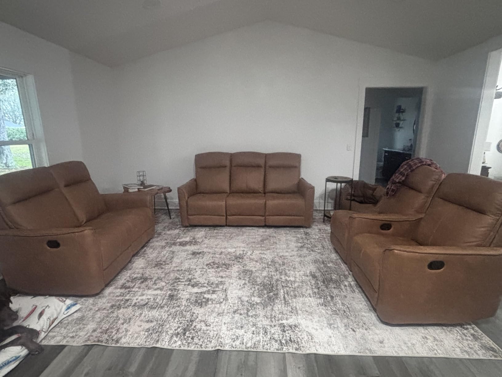 EBELLO Manual Loveseat Recliner Sofa, 2 Seat Wall-Hugger Reclining Couch with Overstuffed Backrest, Dual Recliner Chair for Living Room, Meeting Room, Home, Office, Brown customer photo 1