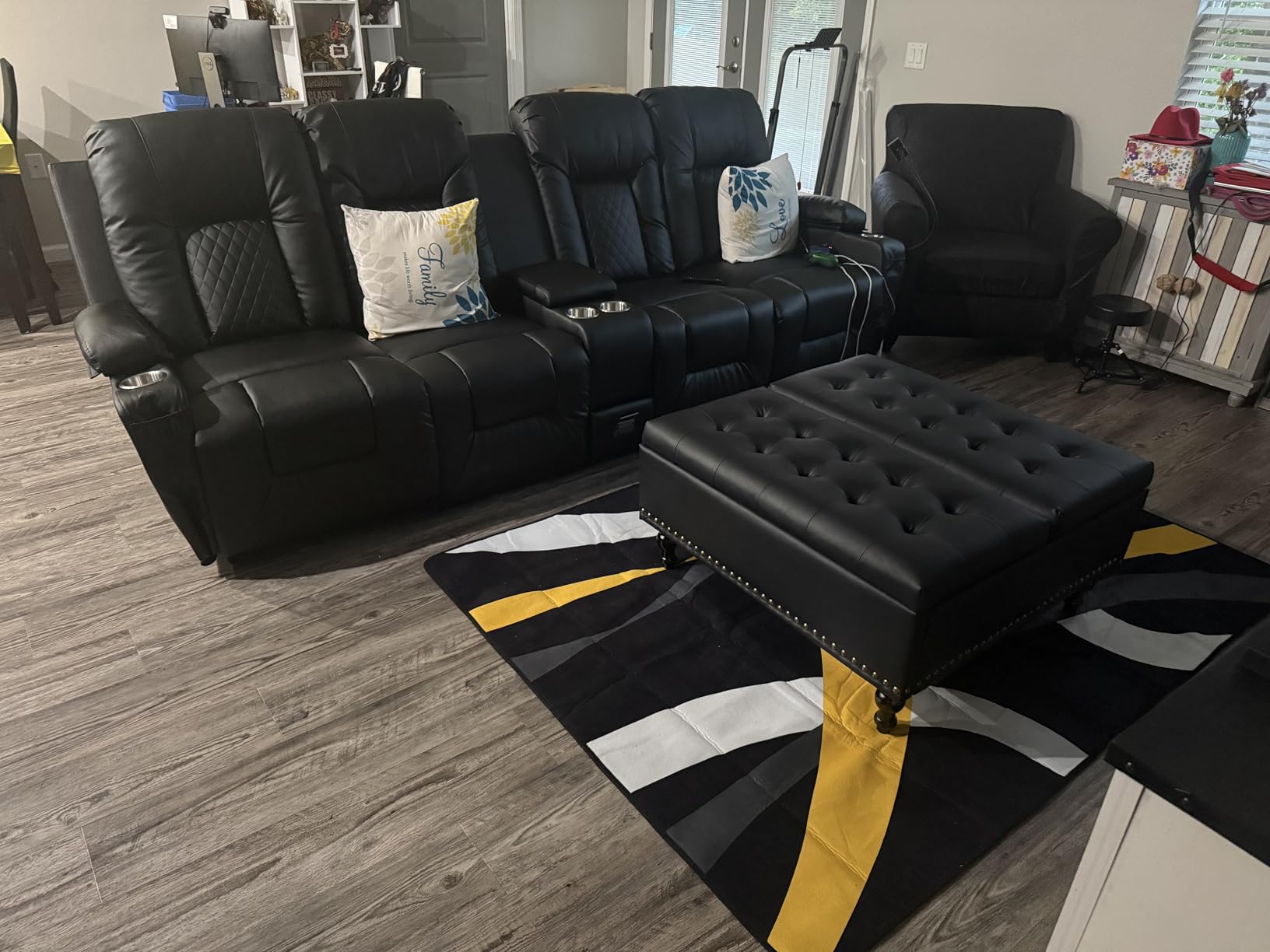 Loveseat Recliner Sofa, Home Theater Seating with Center Console, Reclining Loveseat RV Couch with USB Ports & Phone Holders, Wall Hugger RV Sofa Furniture with Storage & Pocket customer photo 1