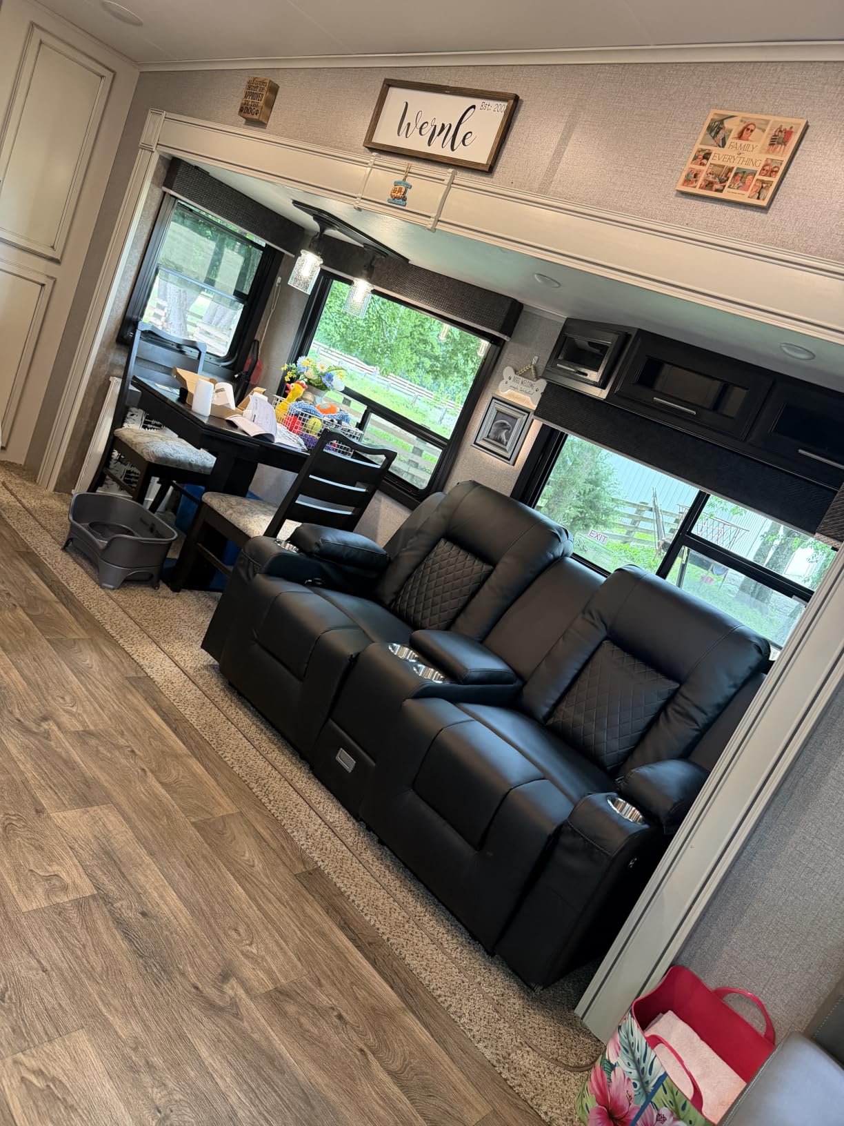Loveseat Recliner Sofa, Home Theater Seating with Center Console, Reclining Loveseat RV Couch with USB Ports & Phone Holders, Wall Hugger RV Sofa Furniture with Storage & Pocket customer photo 2