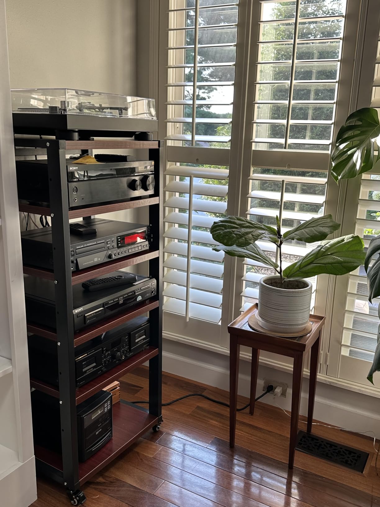 6 Tier AV Media Stand, 47in Audio Rack Tower Stereo Components Cabinet, Home Theatre CD Record Player Stereo Receiver Equipment Rack with Adjustable Wood Shelves, Load 400lbs (Teak Brown) customer photo 1