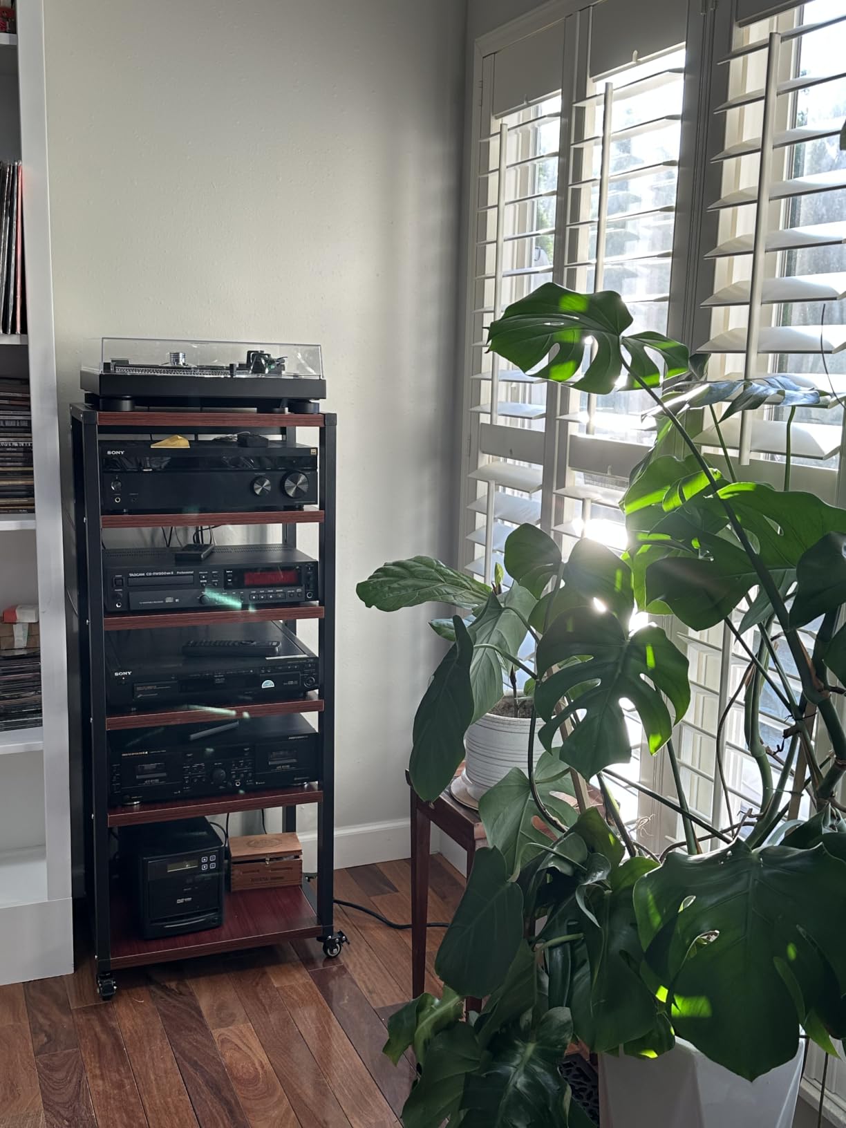 6 Tier AV Media Stand, 47in Audio Rack Tower Stereo Components Cabinet, Home Theatre CD Record Player Stereo Receiver Equipment Rack with Adjustable Wood Shelves, Load 400lbs (Teak Brown) customer photo 2