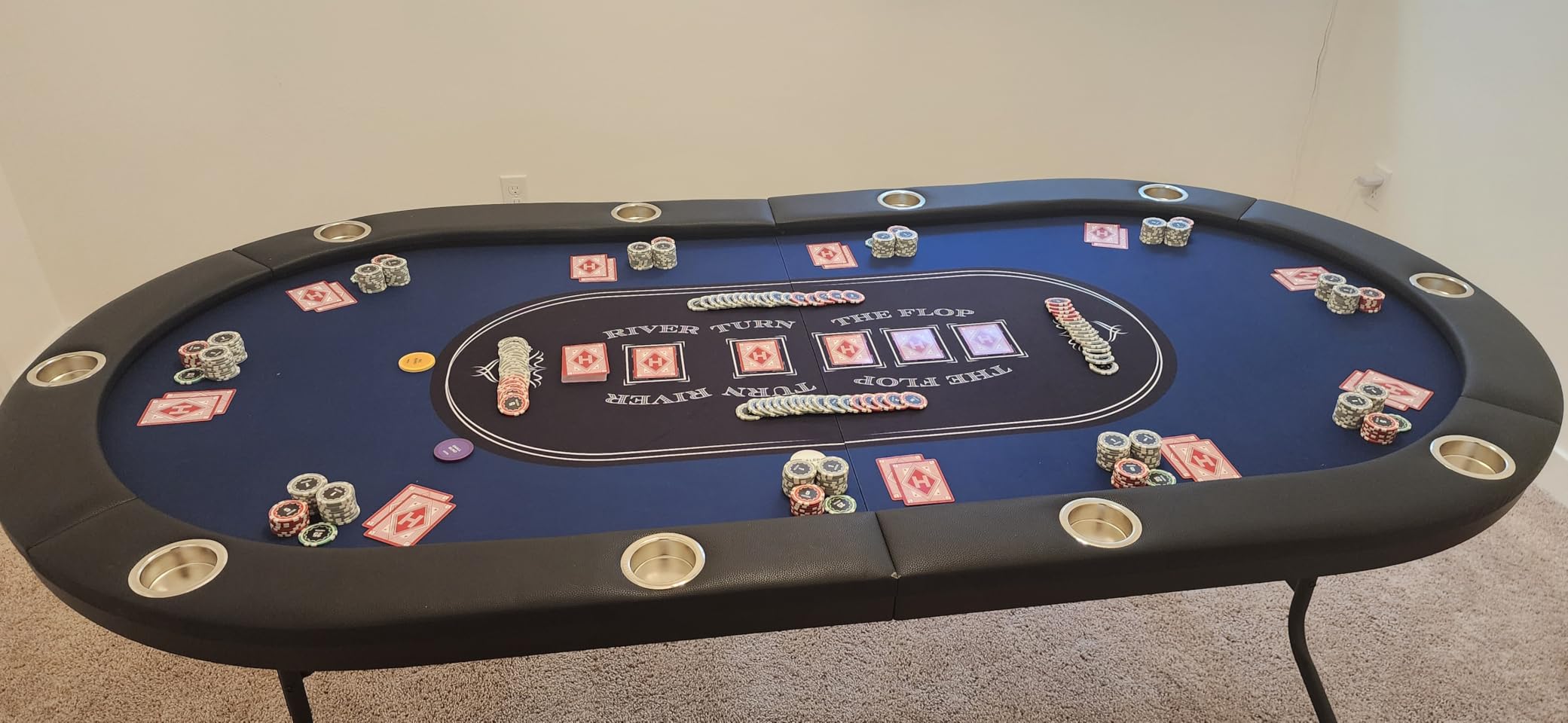 Foldable Poker Table, 8 Player 72 in Folding Casino Leisure Table with Padded Rails and Cup Holders, Oval Portable Game Tables with Felt and Metal Legs, for Texas Hold'em Game and Blackjack customer photo 1
