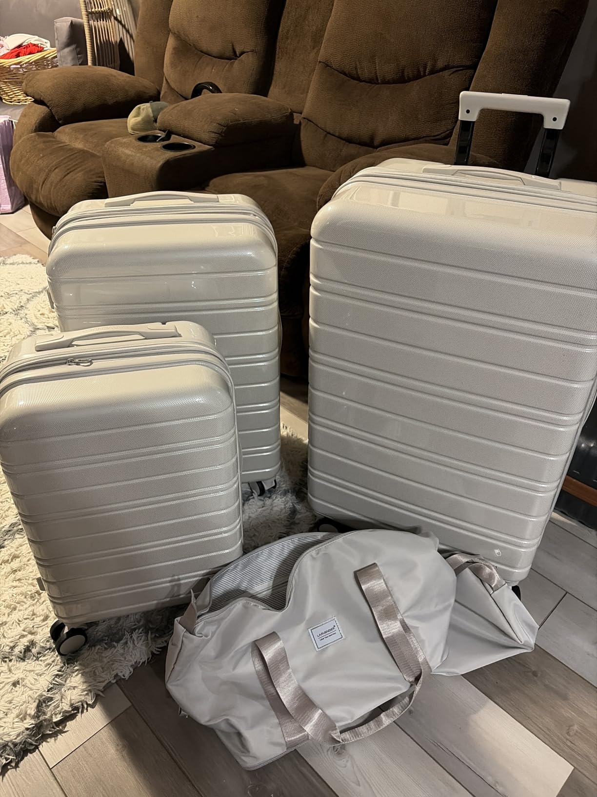 LARVENDER Luggage Sets 5 Piece, PC+ABS Expandable Suitcases with Wheels | Suitcase Set for Women and Men|Checked Luggage|Carry On Luggage|Hardside Lightweight|Midnight Berry customer photo 2